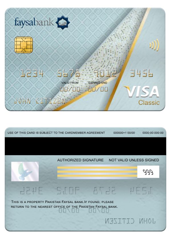 Editable Pakistan Faysal bank visa classic card Templates
