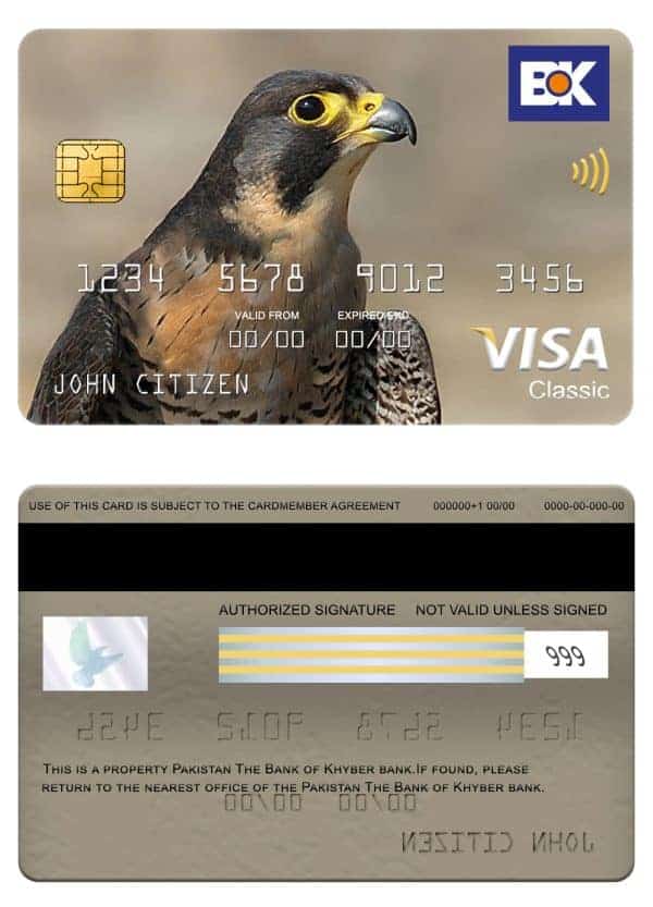 Editable Pakistan The bank of Khyber visa classic card Templates