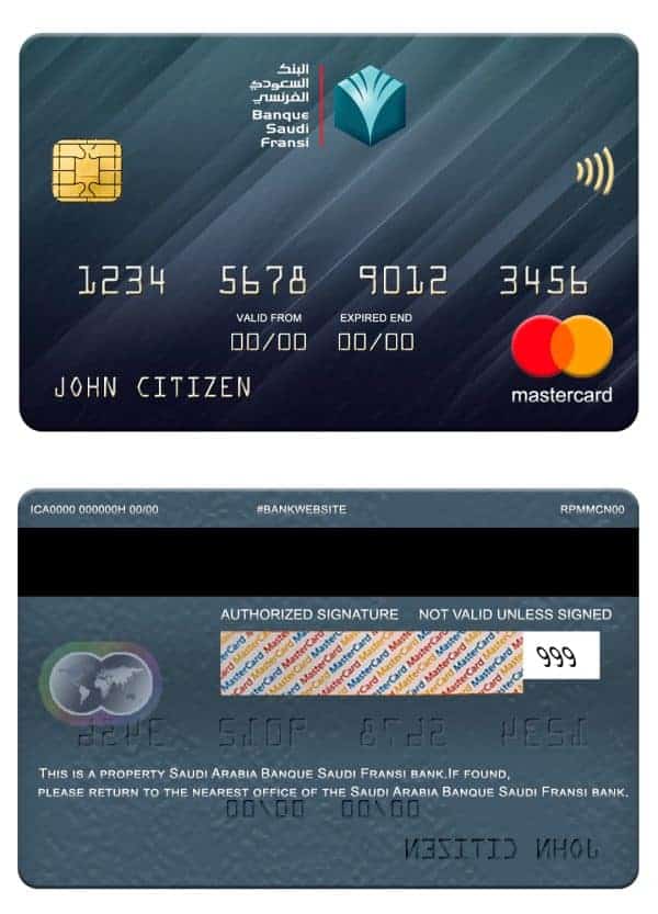 Editable Saudi Arabia Banque Saudi Fransi bank mastercard Templates