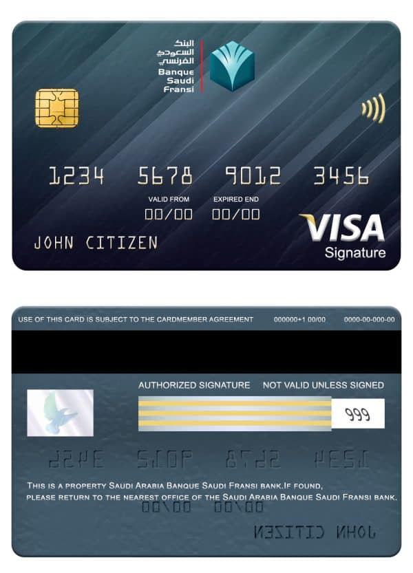 Fillable Saudi Arabia Banque Saudi Fransi bank visa signature card Templates
