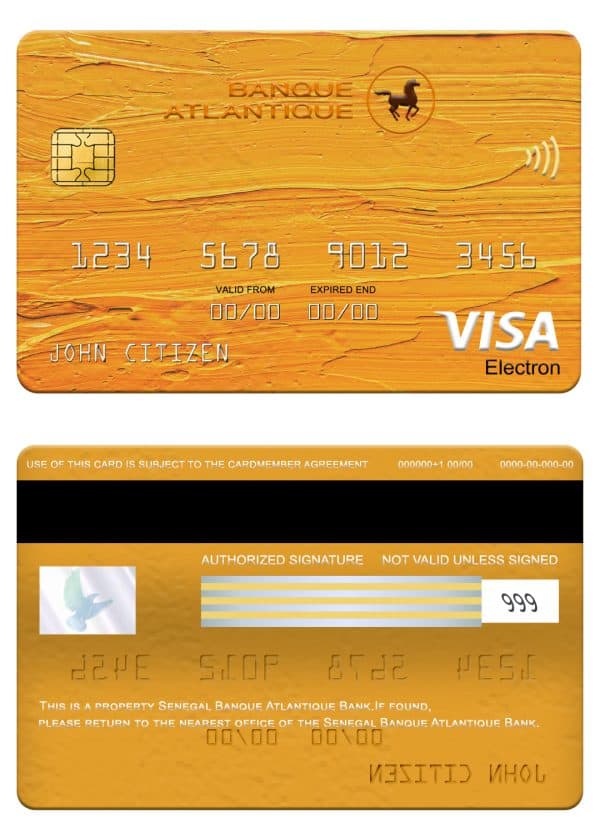 Editable Senegal Banque Atlantique Bank visa electron card Templates
