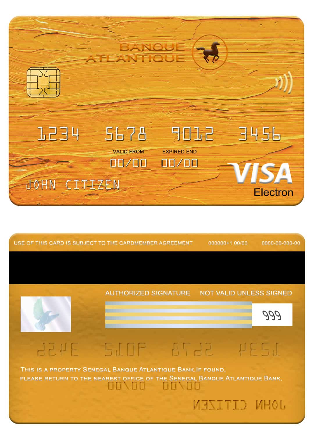 Senegal Banque Atlantique Bank visa electron card Editable Senegal Banque Atlantique Bank visa electron card Templates