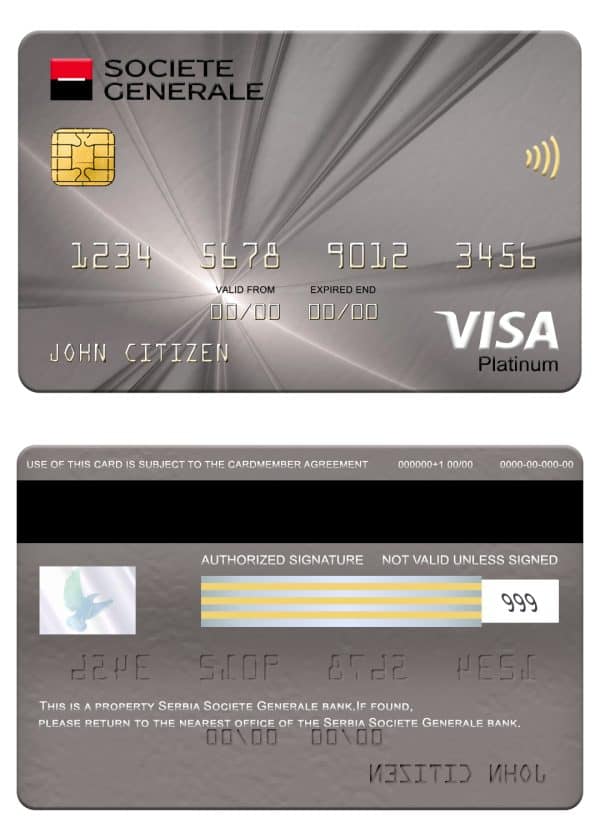 Editable Serbia Societe Generale bank visa platinum card Templates