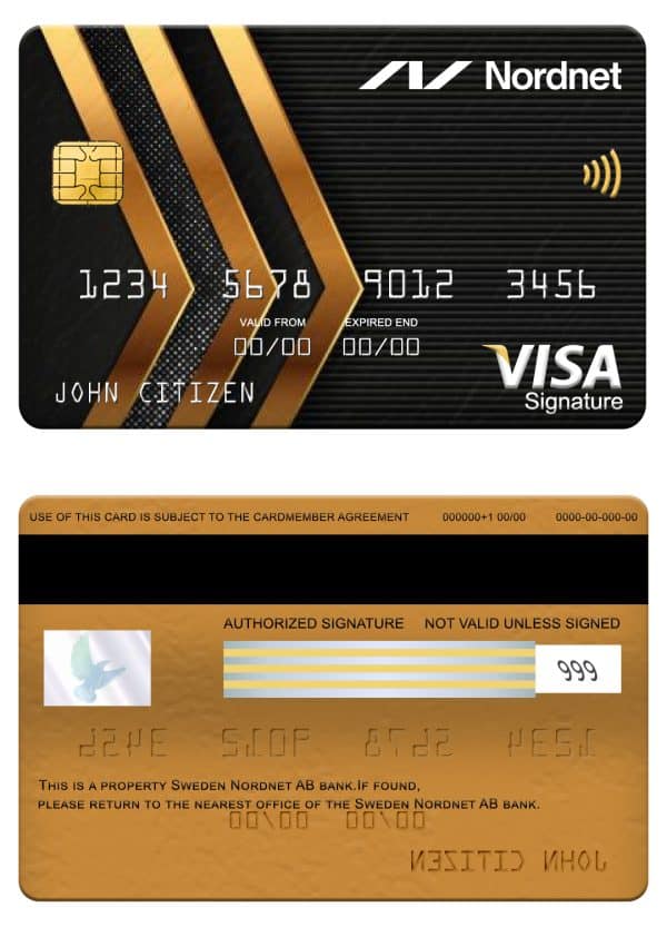 Editable Sweden Nordnet AB bank visa signature card Templates