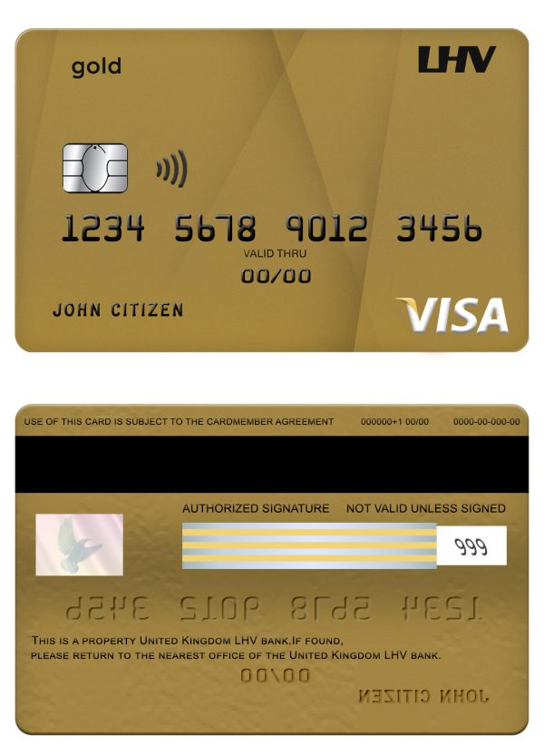 Fillable United Kingdom LHV bank visa gold credit card Templates