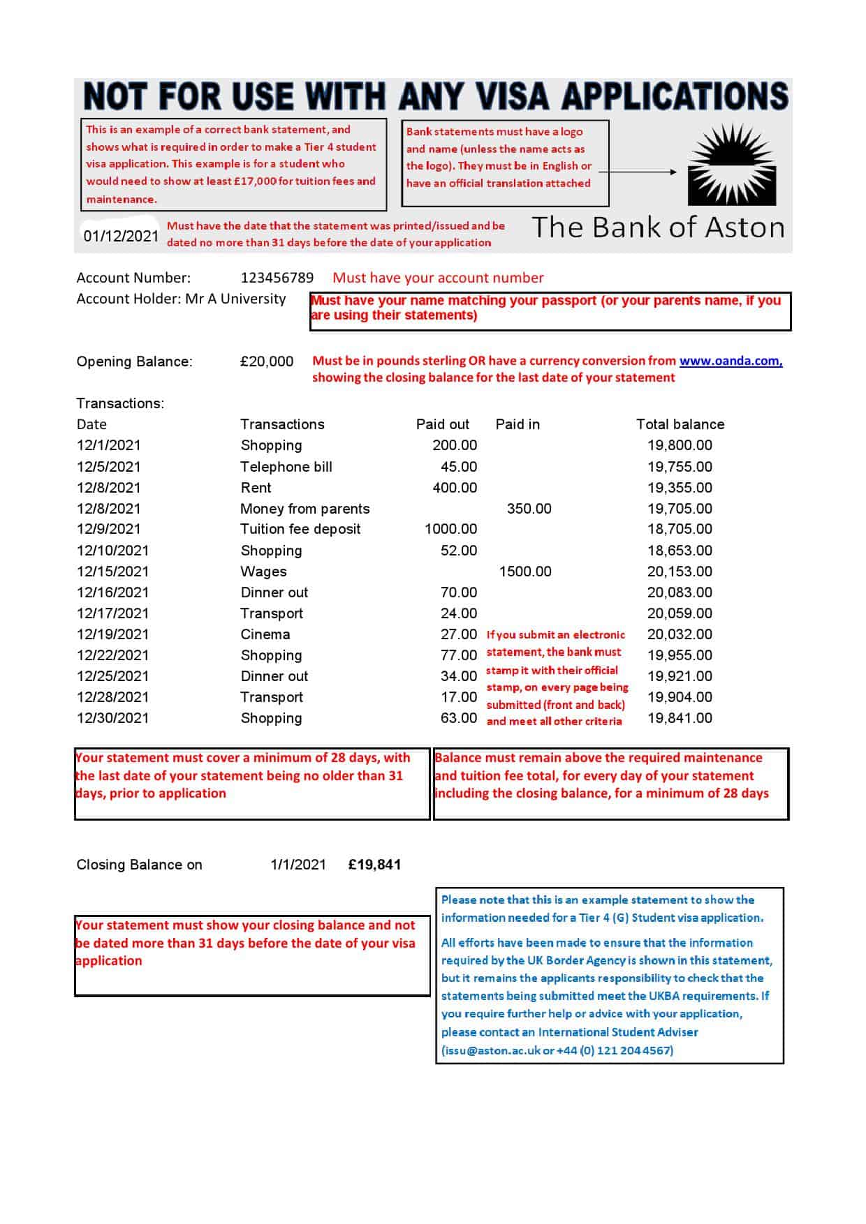 UK Bank of Aston_000001 United Kingdom The Bank of Aston Bank statement Excel Free Template