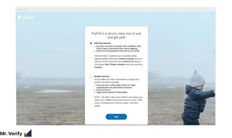 paypal account selection