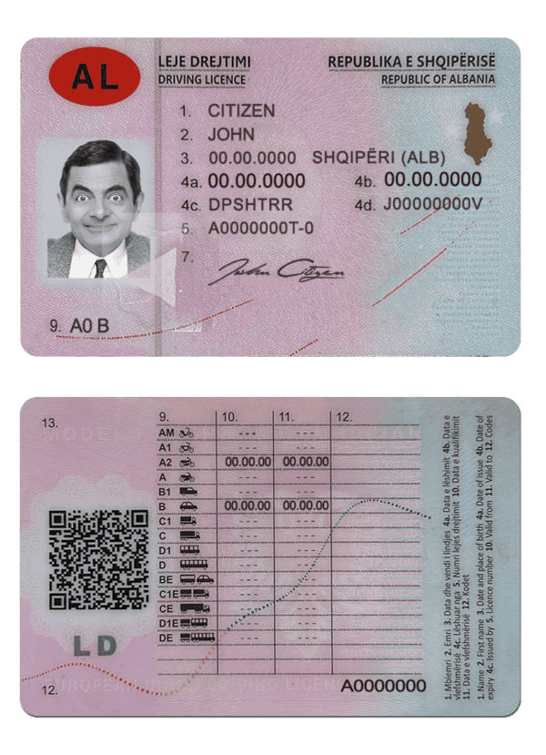 Albania driving license psd template version 2