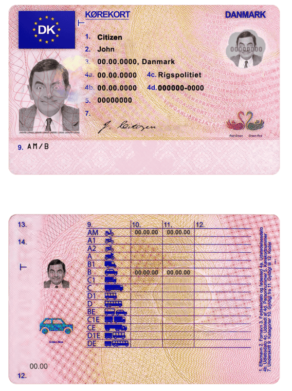 Denmark Driver License PSD Template