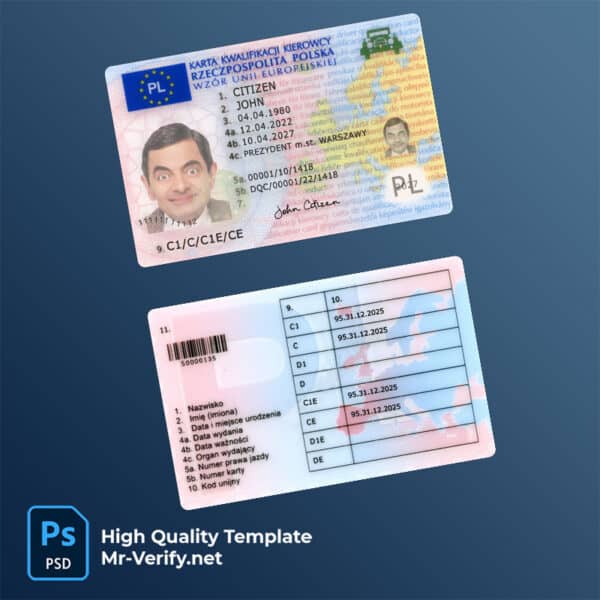 Poland Driver License PSD Template new version 2022 to present