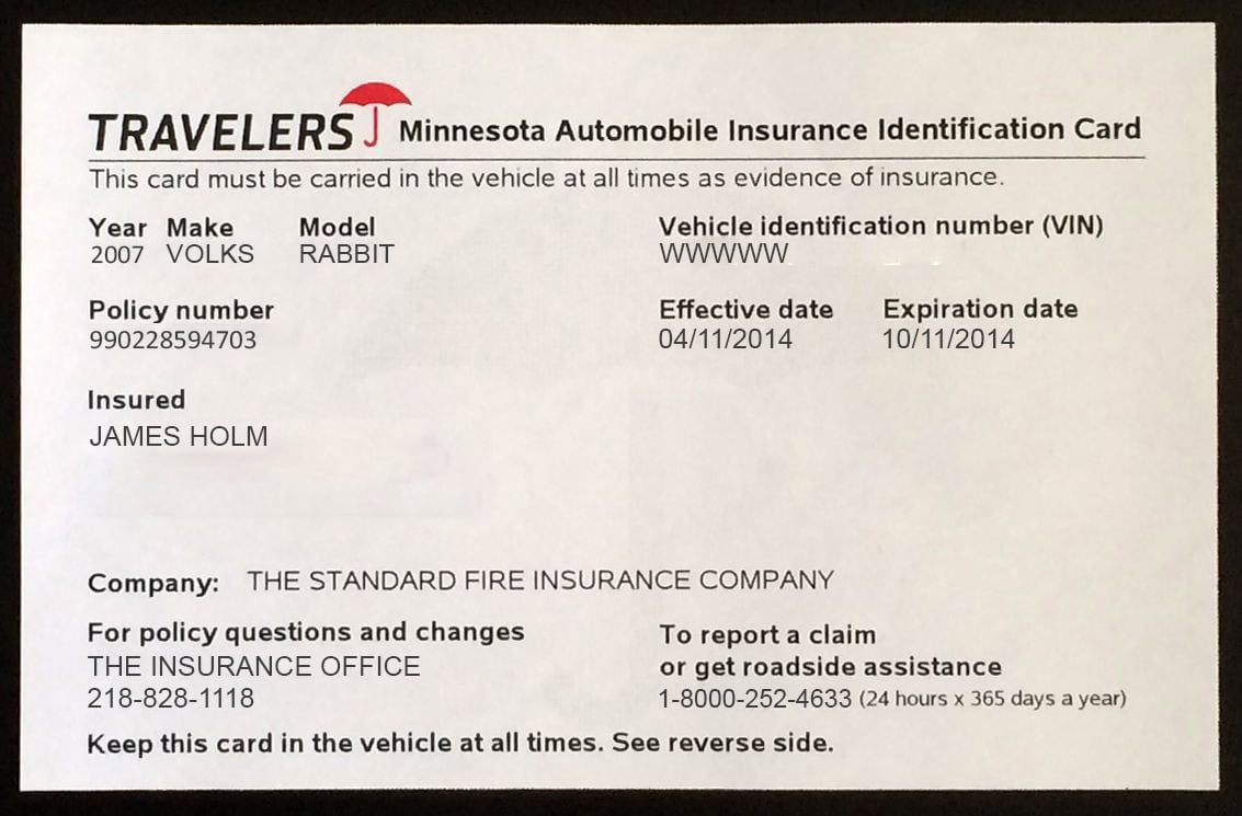 Customizable Fake Proof of MINNESOTA Automobile Insurance Car Insurance