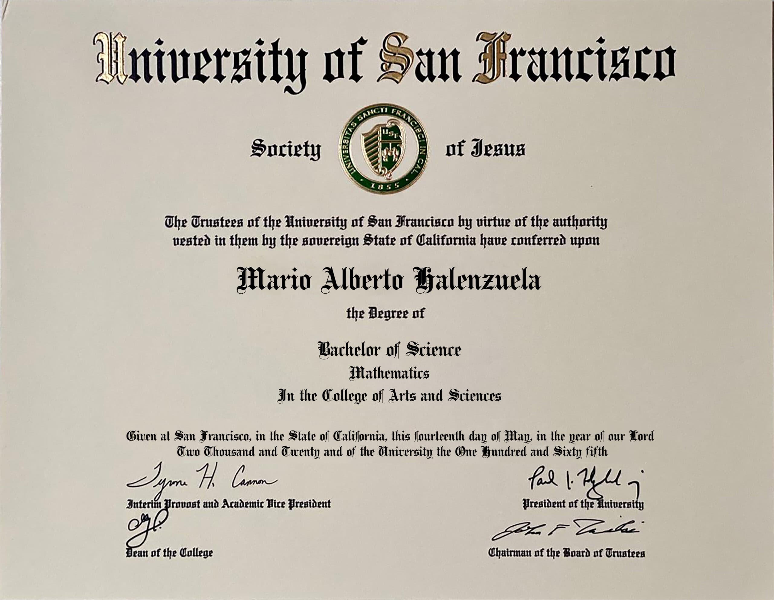 University Of San Francisco Authentic-Looking Fake certificate from University Of San Francisco University
