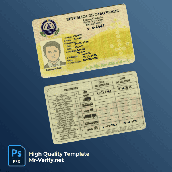 Cabo Verde Driver License PSD Template Cabo Verde driver license PSD template