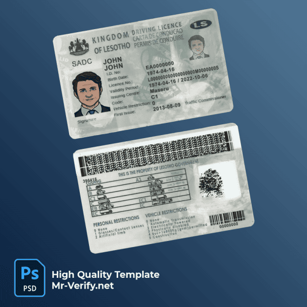 Lesotho-dl-mrverify Lesotho driver license PSD template