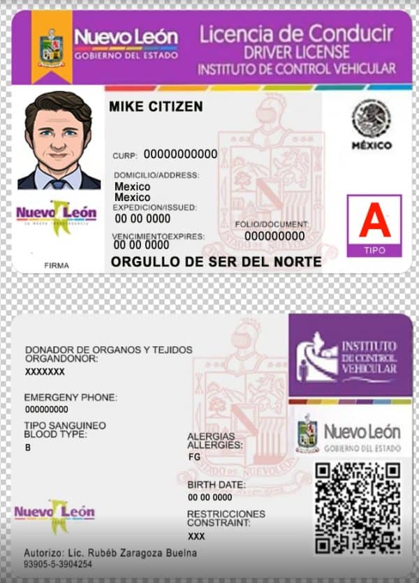 Mexico-Nuevo-Leon-driver-license Mexico Nuevo Leon driver license psd template