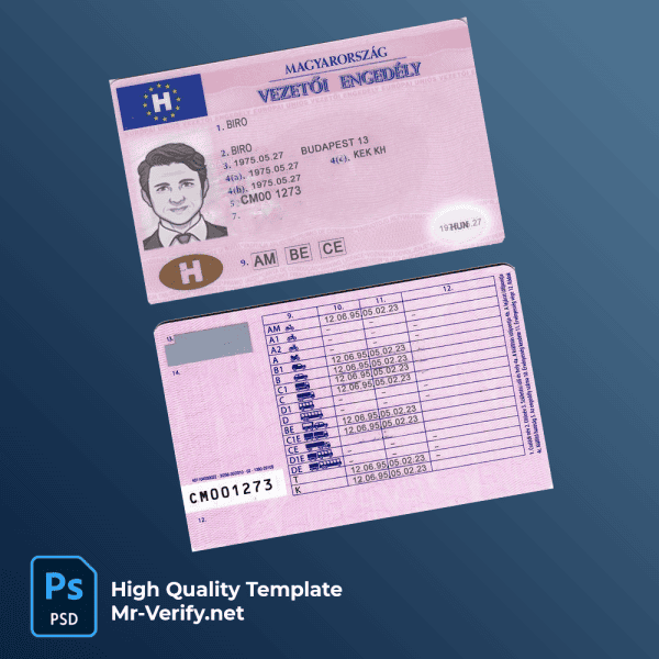 hungary dl file for verification Hungary driving license PSD template