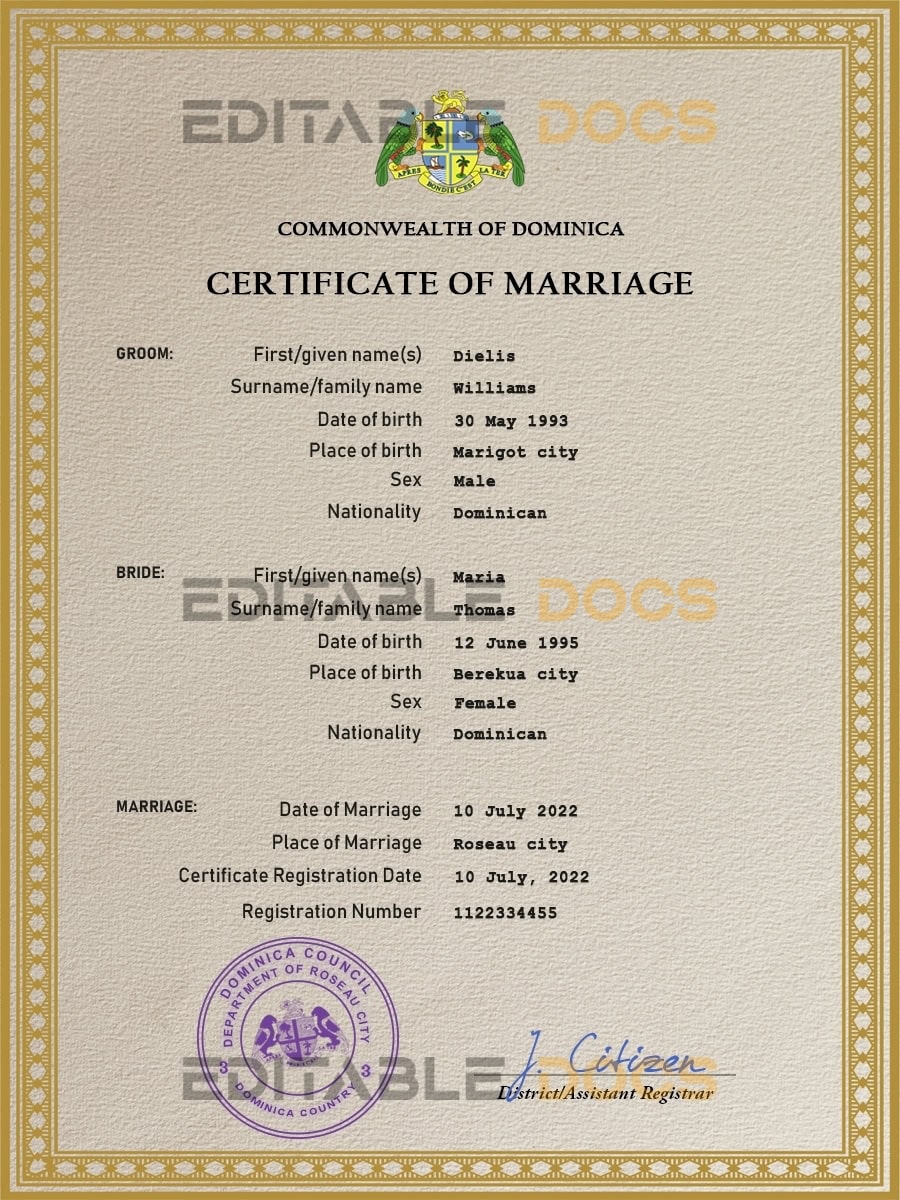Dominica Marriage Certificate Editable PSD Templates Dominica Marriage Certificate Editable PSD Templates