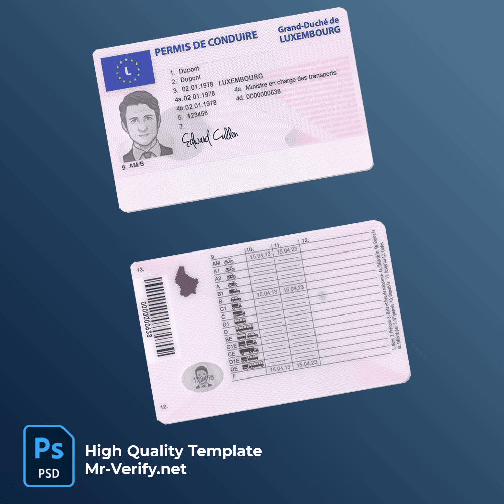 Luxembourg driver license PSD template Luxembourg driver license psd template