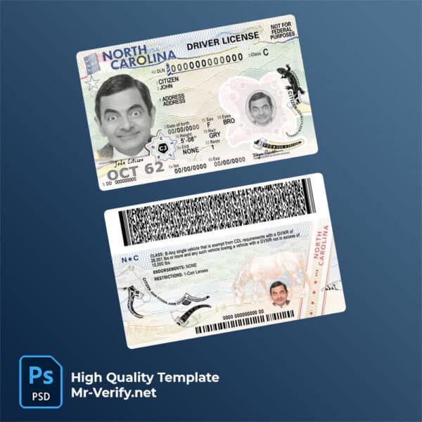 North Carolina driver license Psd Template new version 2024 to present