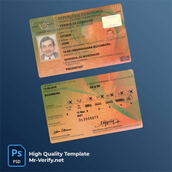 Burundi driver license psd template