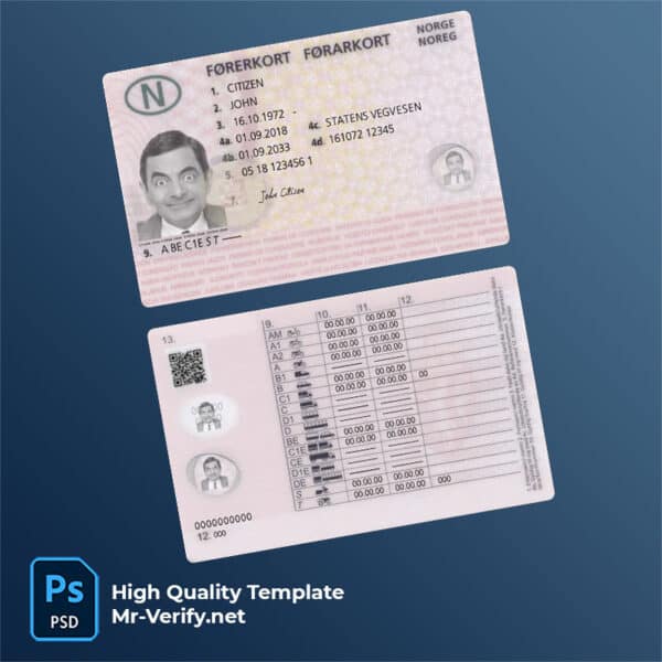 Norway driver license psd template