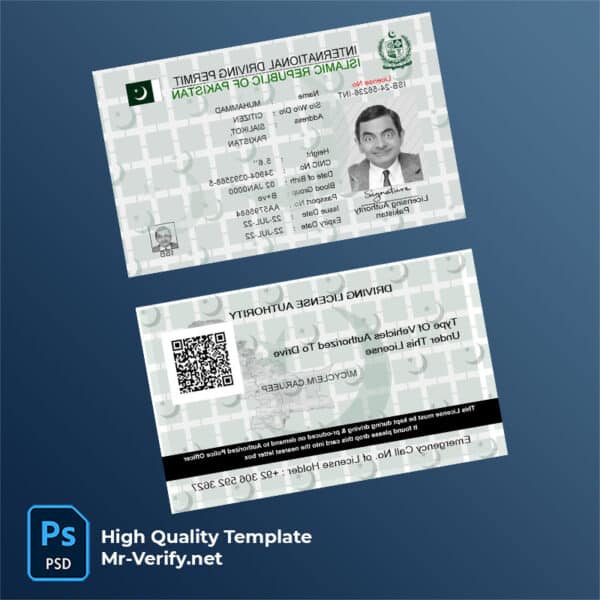 Pakistan Driver License PSD Template international version 2022 to present