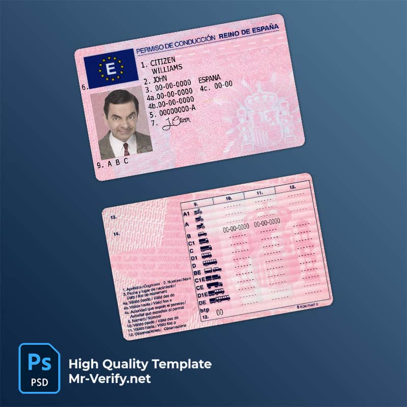 Spain-DL Spain driving license psd template