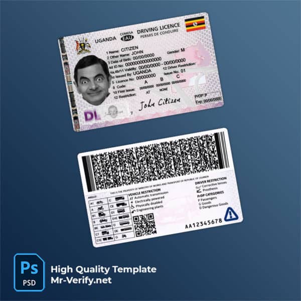 Uganda Driver License PSD Template new version 2020 to present