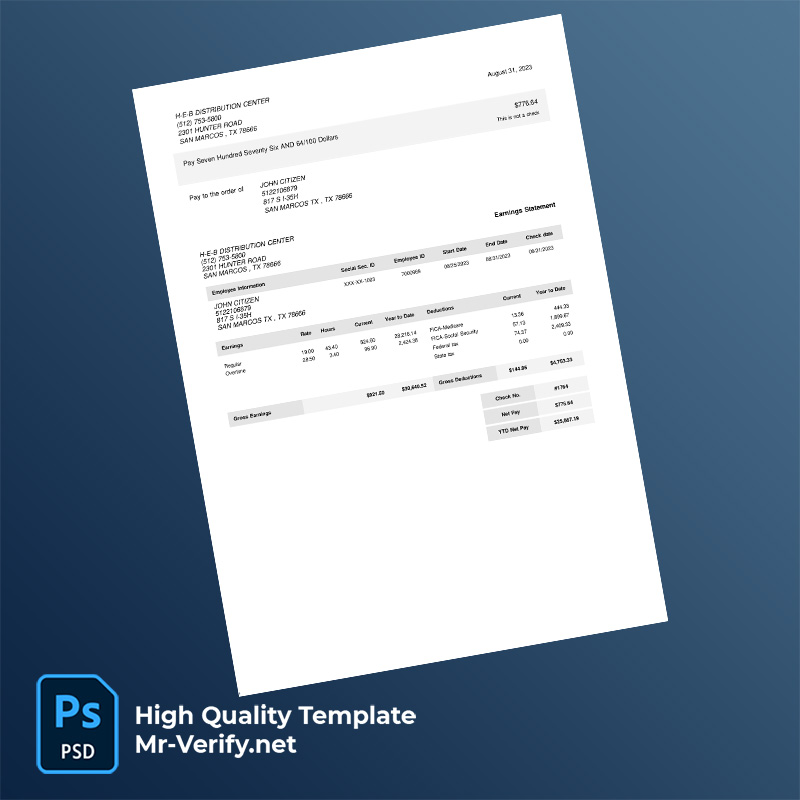 H-E-B-Distribution-Center-Earnings-Statement-word-and-pdf-template-m H-E-B Distribution Center Earnings Statement word and pdf template