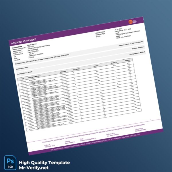 Australia AU Bank Statement Template in Word and PDF formats