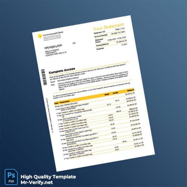 Australia Bank Statement Template in Word and PDF formats Australia Bank Statement Template in Word and PDF formats