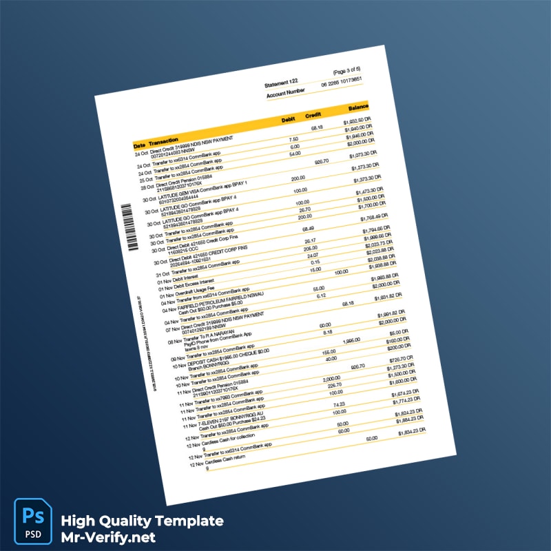 Australia Bank Statement Template in Word and PDF formats page 3 Australia Bank Statement Template in Word and PDF formats page 3