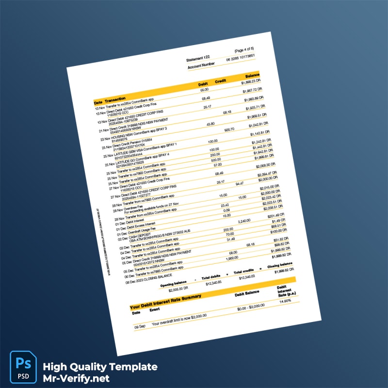 Australia Bank Statement Template in Word and PDF formats page 4 Australia Bank Statement Template in Word and PDF formats page 4