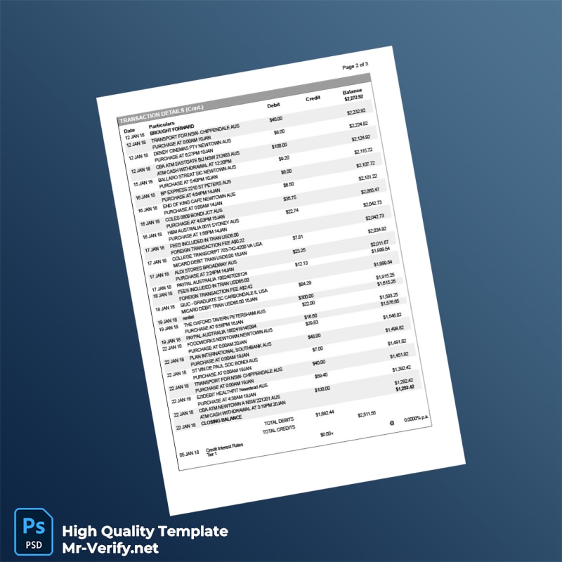Australia Bankwest Bank Statement Template in Word and PDF formats page 2 Australia Bankwest Bank Statement Template in Word and PDF formats page 2
