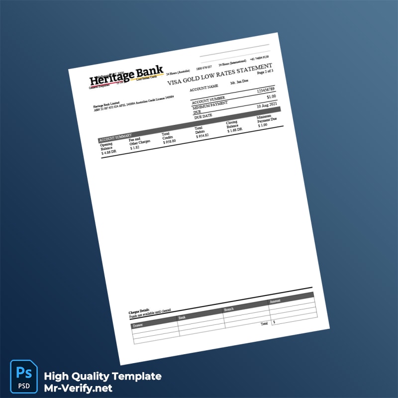 Australia Heritage Bank Credit Card Statement Template in Word and PDF formats page 2 Australia Heritage Bank Credit Card Statement Template in Word and PDF formats page 2
