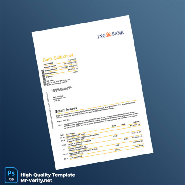 Australia ING Bank Bank Statement Template in Word and PDF formats