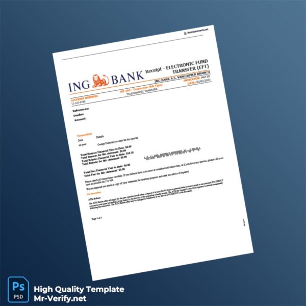 Australia ING Bank Receipt Template in Word and PDF formats Australia ING Bank Receipt Template in Word and PDF formats
