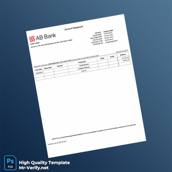 Bangladesh AB Bank Statement Template in Word and PDF formats