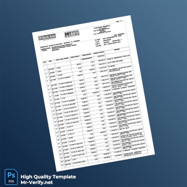 Bangladesh Bank Asia Account Statement Template in Word and PDF formats