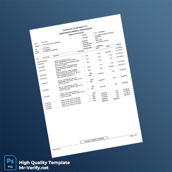 Bangladesh BankUltimus Bank Statement Template in Word and PDF formats