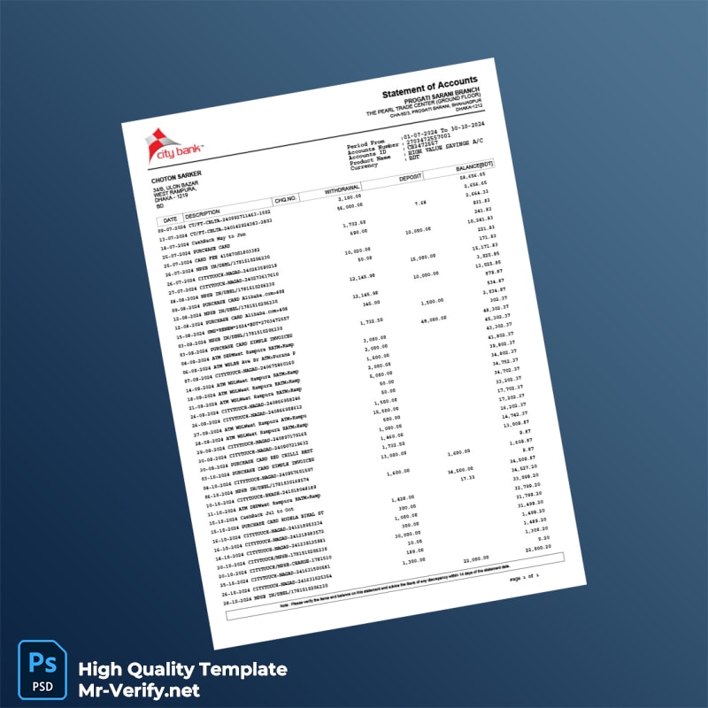 Bangladesh Choton Cite Bank Statement Template in Word and PDF formats Bangladesh Choton Cite Bank Statement Template in Word and PDF formats