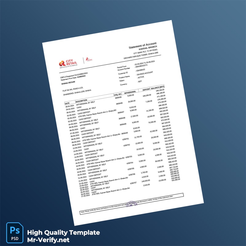 Bangladesh City Bank Statement Template in Word and PDF formats page 3 Bangladesh City Bank Statement Template in Word and PDF formats page 3