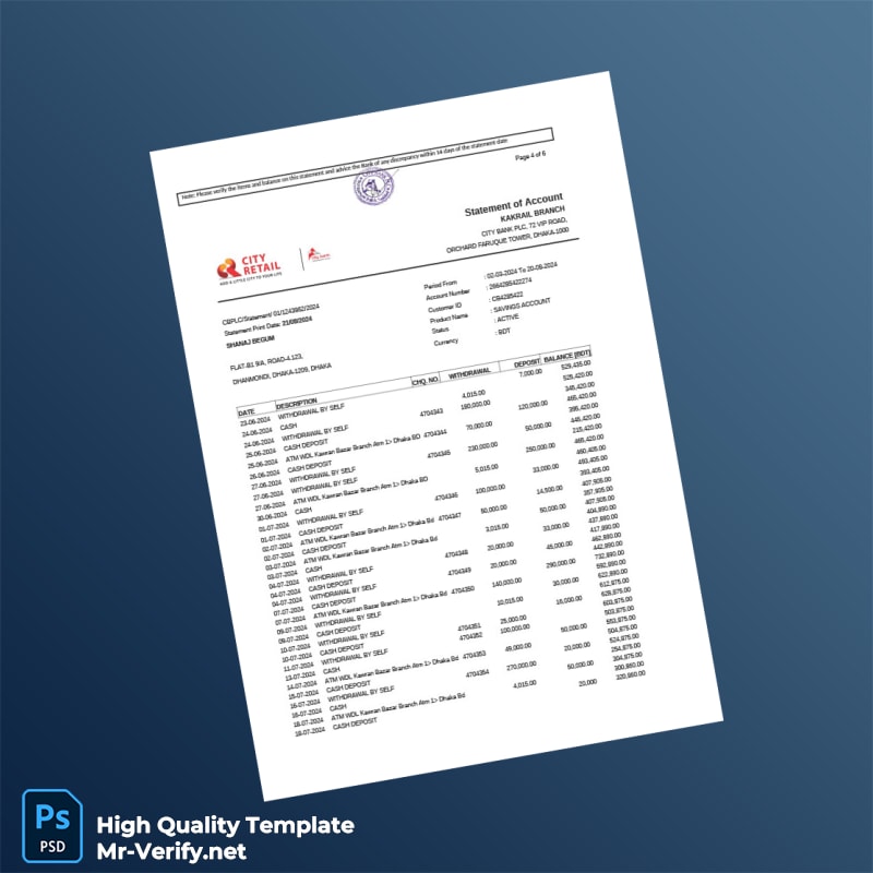 Bangladesh City Bank Statement Template in Word and PDF formats page 5 Bangladesh City Bank Statement Template in Word and PDF formats page 5