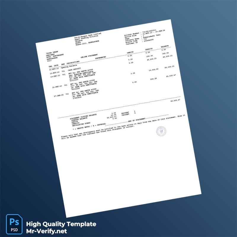 Bangladesh Dutch-Bangla Bank Limited Bank Statement Template in Word and PDF formats Bangladesh Dutch-Bangla Bank Limited Bank Statement Template in Word and PDF formats
