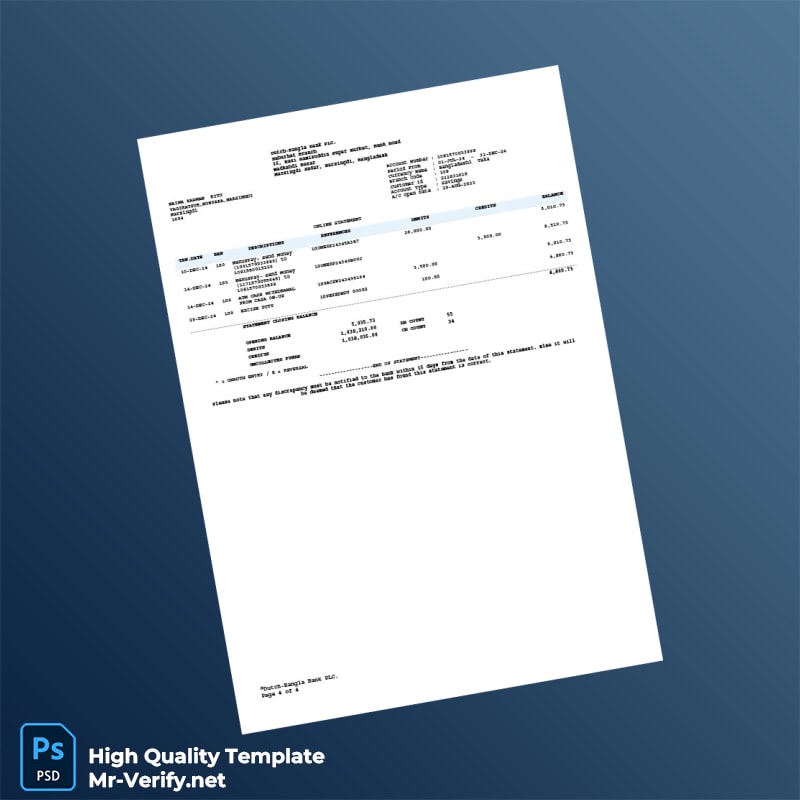 Bangladesh Dutch-Bangla Bank PLC Bank Statement Template in Word and PDF formats page 4 Bangladesh Dutch-Bangla Bank PLC Bank Statement Template in Word and PDF formats page 4