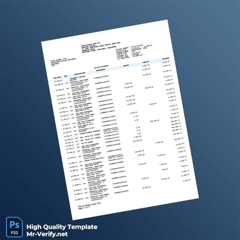 Bangladesh Dutch-Bangla Bank PLC Bank Statement Template in Word and PDF formats Bangladesh Dutch-Bangla Bank PLC Bank Statement Template in Word and PDF formats
