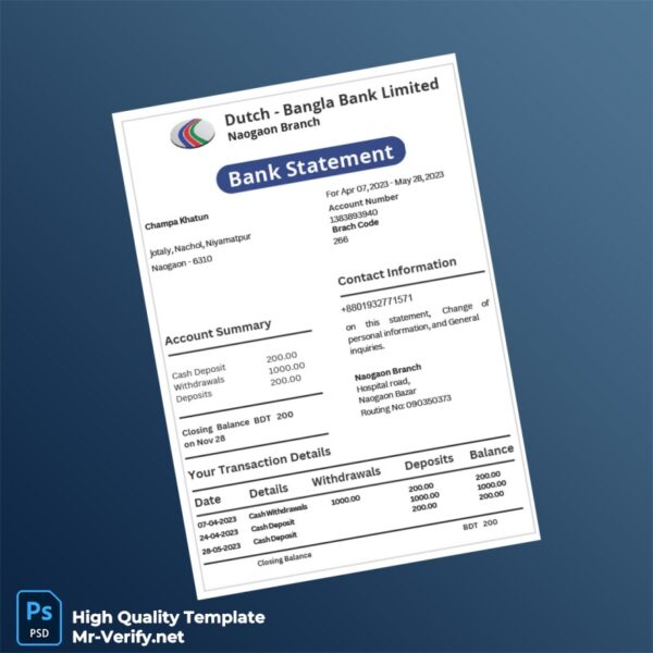 Bangladesh Dutch-Bangla Bank Statement Template in Word and PDF formats Bangladesh Dutch-Bangla Bank Statement Template in Word and PDF formats