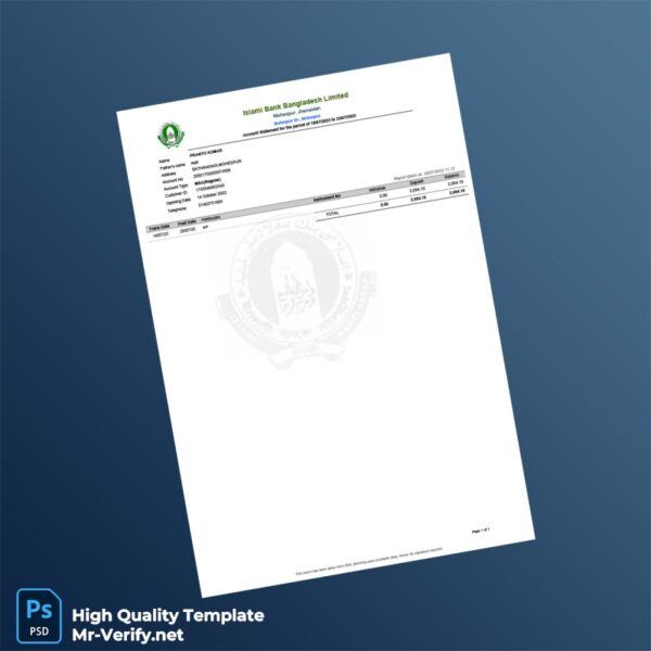 Bangladesh IBBL Bank Statement Template in Word and PDF formats