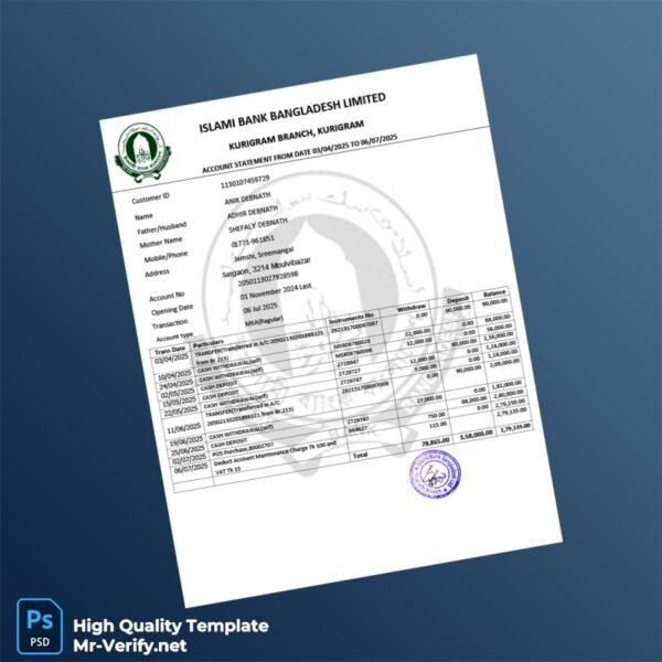 Bangladesh Islami Bank Bangladesh Limited Bank Statement Template in Word and PDF formats Bangladesh Islami Bank Bangladesh Limited Bank Statement Template in Word and PDF formats