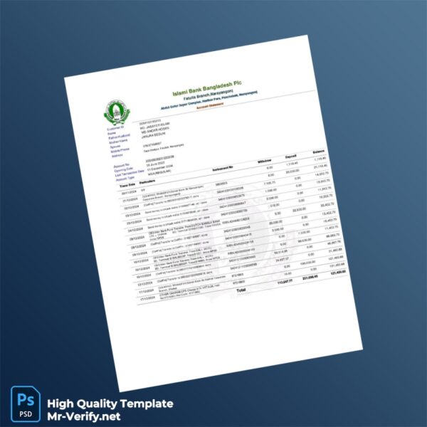 Bangladesh Islami Bank Bangladesh Plc Account Statement Template in Word and PDF formats